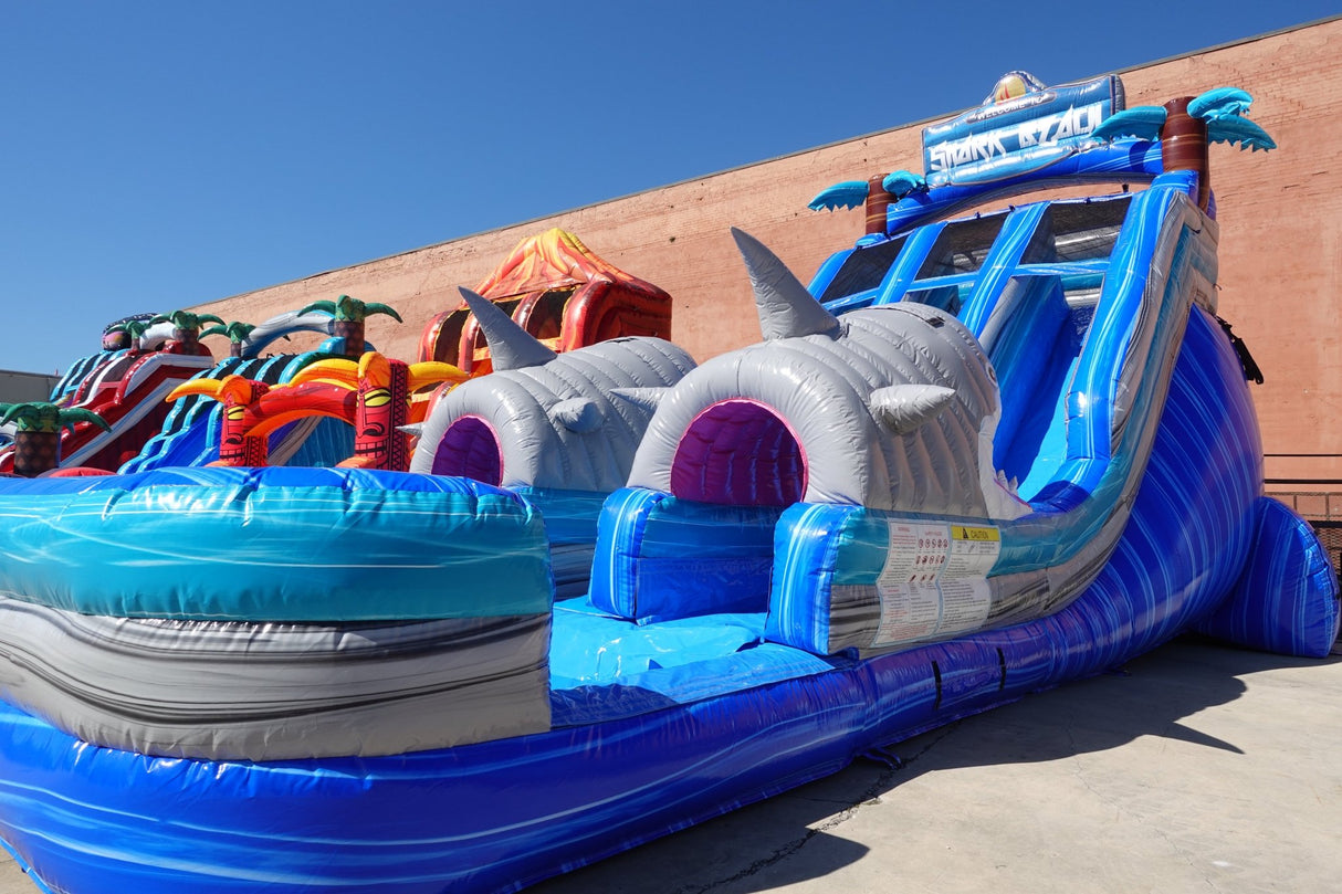 18ft Shark Beach Dual Lane Center Climb Inflatable Water Slide - BounceWave Inflatable Sales