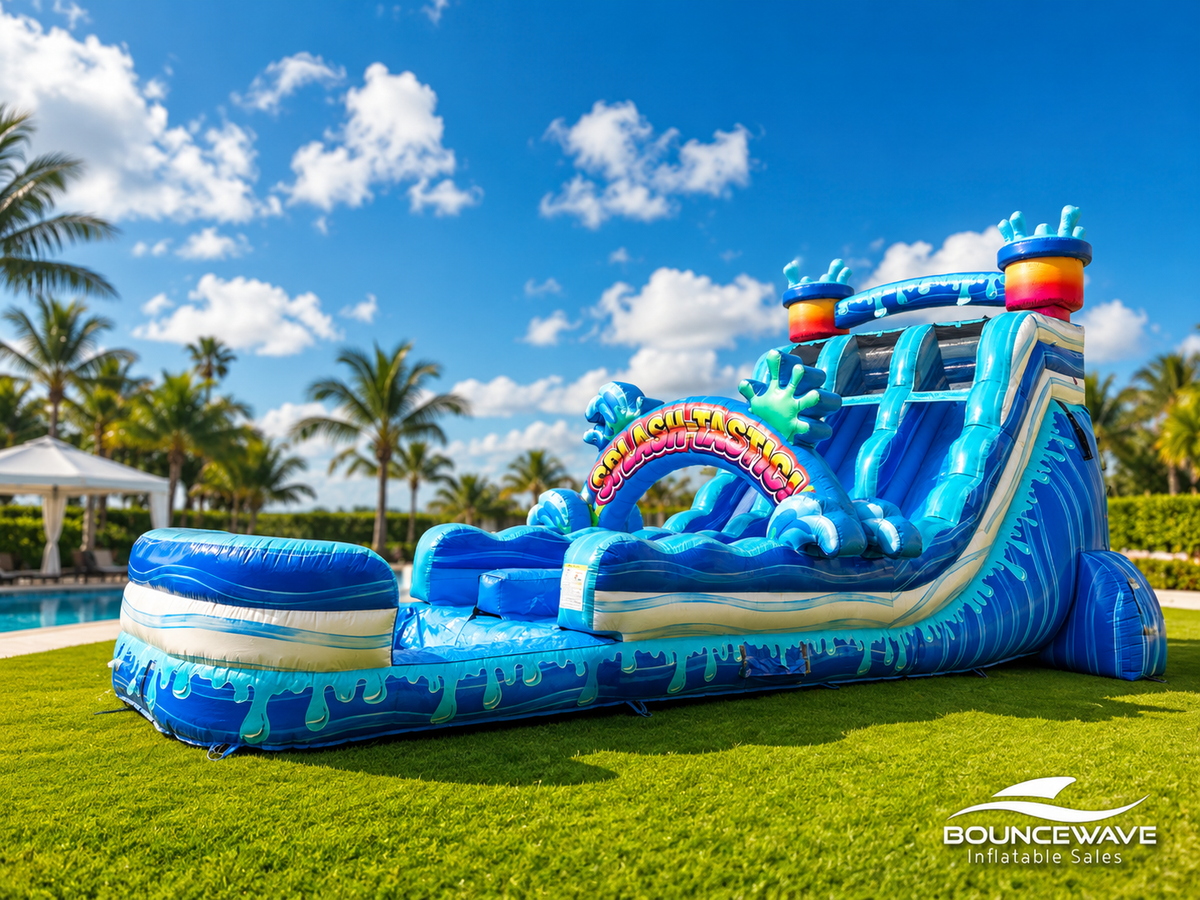 18ft Splash-Tastic Dual Lane Water Slide – Hybrid - BounceWave Inflatable Sales