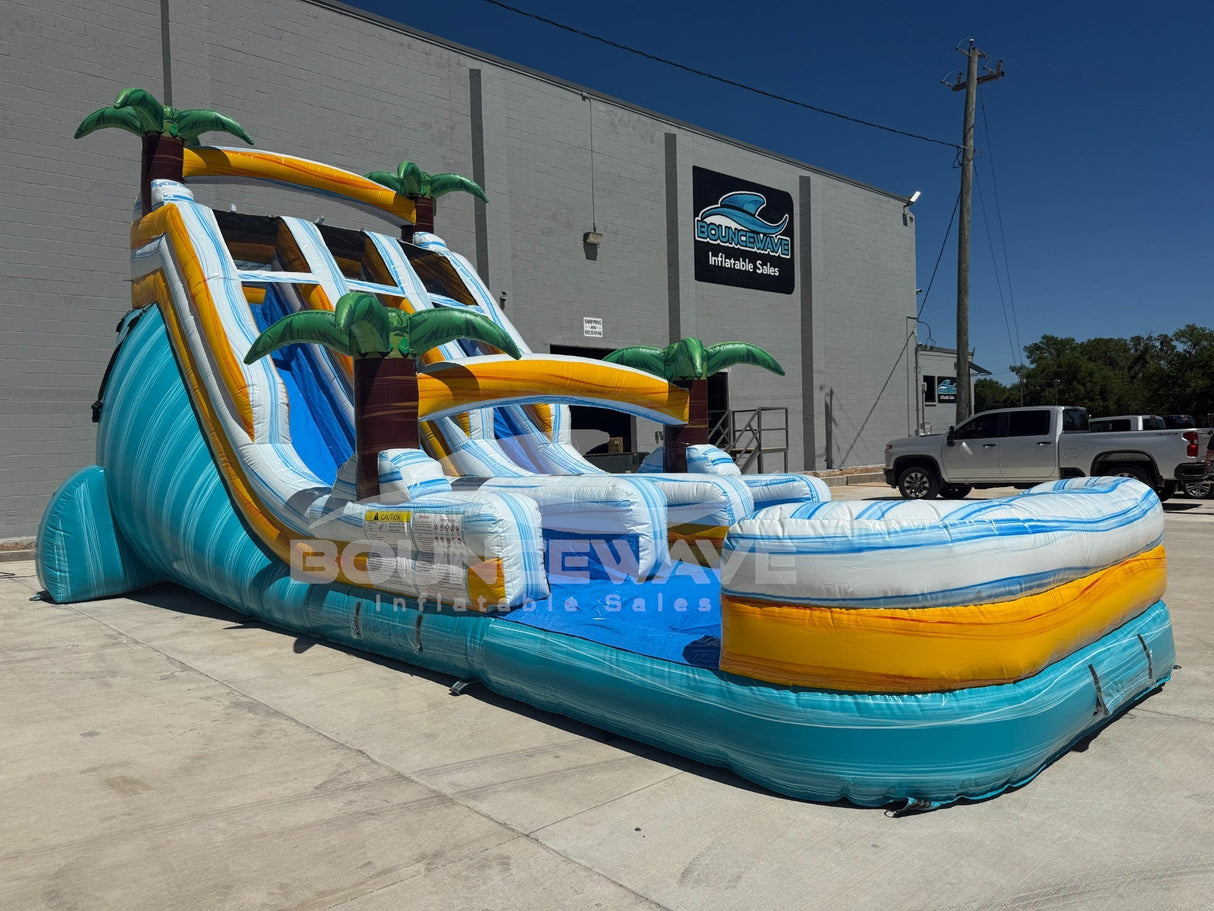 18ft Surf's Up Dual Lane Center Climb Inflatable Water Slide - BounceWave Inflatable Sales