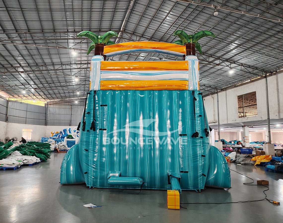 18ft Surf's Up Dual Lane Center Climb Inflatable Water Slide - BounceWave Inflatable Sales