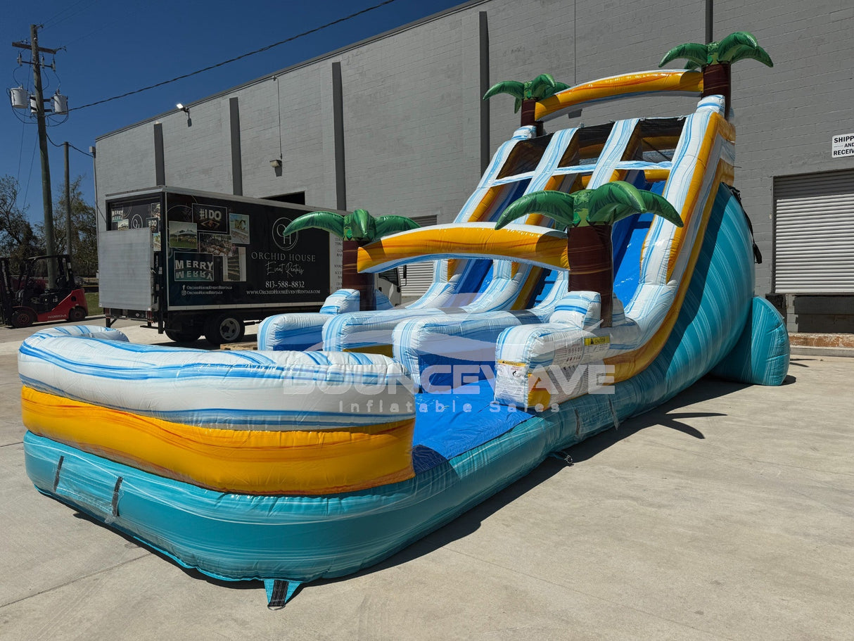 18ft Surf's Up Dual Lane Center Climb Inflatable Water Slide - BounceWave Inflatable Sales