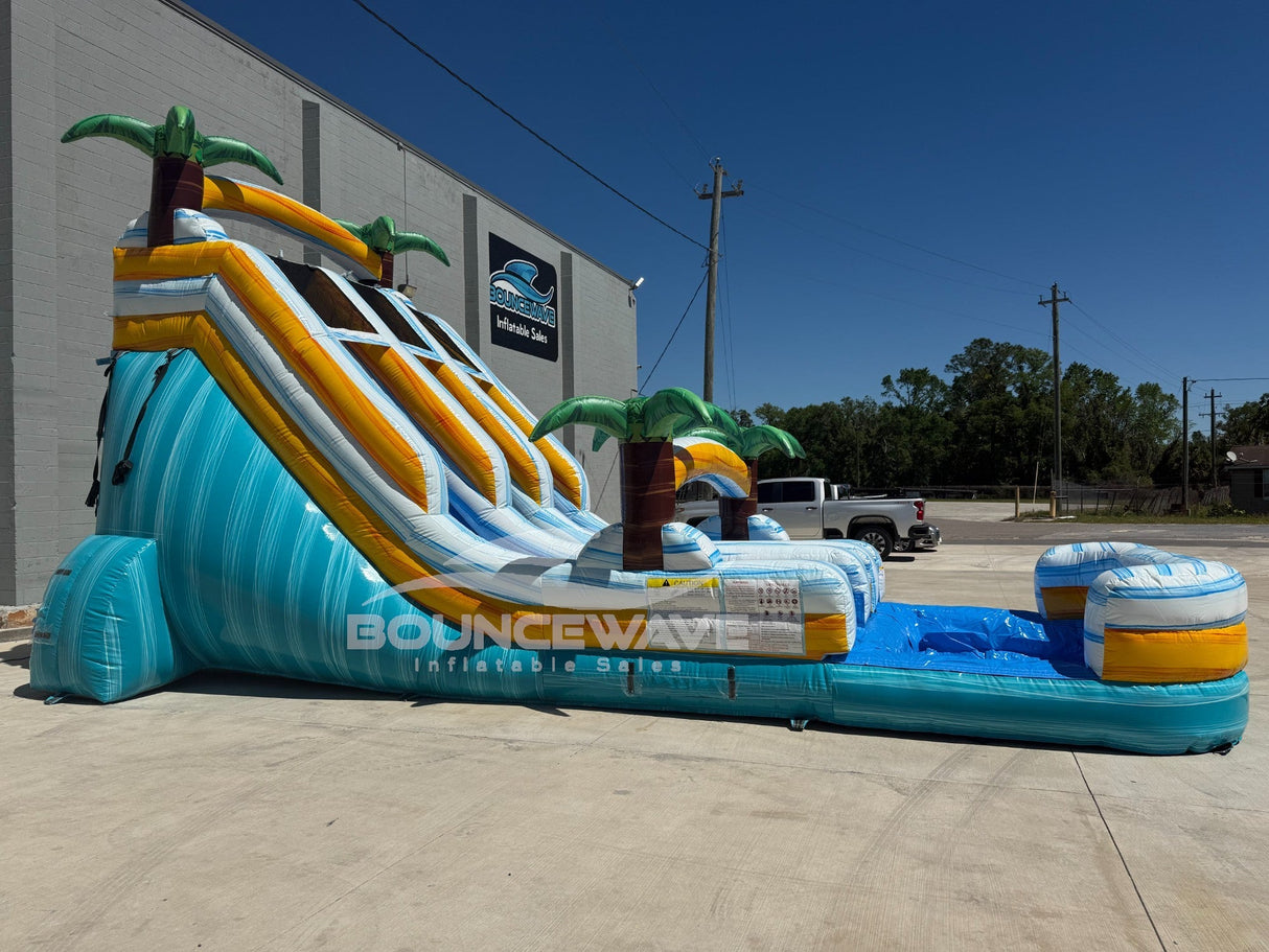 18ft Surf's Up Dual Lane Center Climb Inflatable Water Slide - BounceWave Inflatable Sales