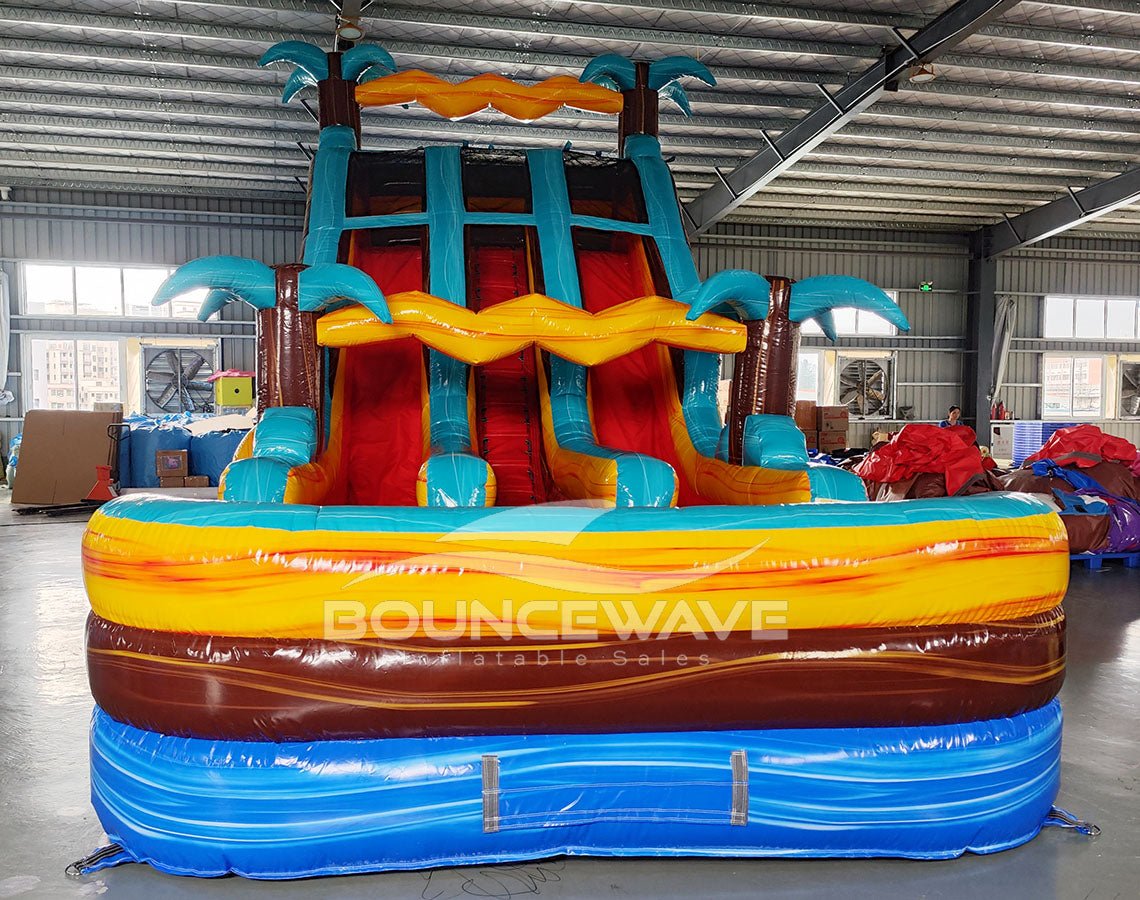 18ft Tropic Shock Commercial Dual Lane Center Climb Inflatable Water Slide - BounceWave Inflatable Sales