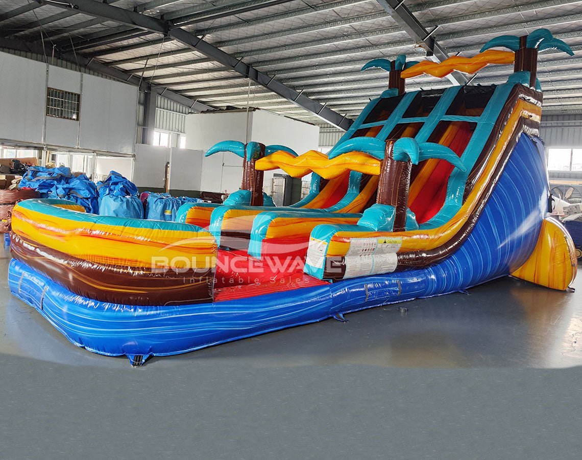 18ft Tropic Shock Commercial Dual Lane Center Climb Inflatable Water Slide - BounceWave Inflatable Sales