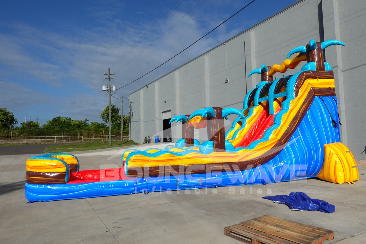 18ft Tropic Shock Hybrid Dual Lane Inflatable Water Slide - BounceWave Inflatable Sales