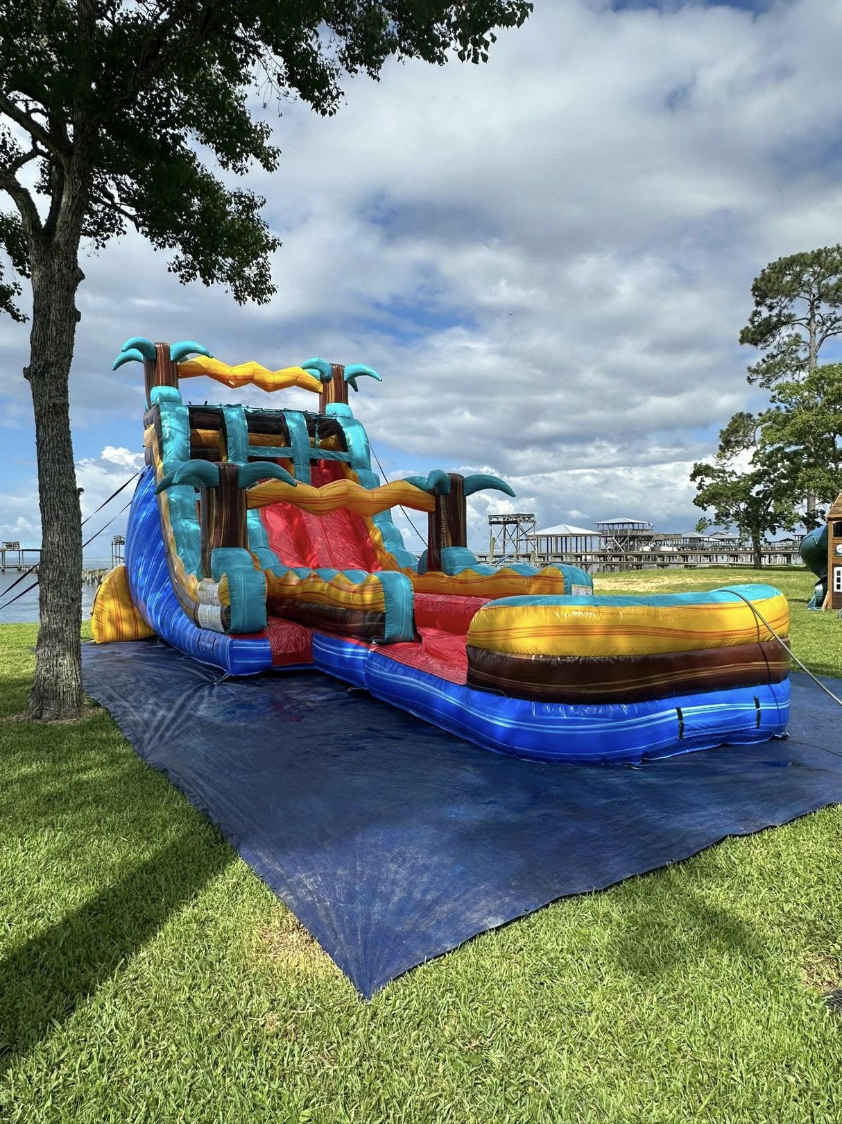 18ft Tropic Shock Hybrid Dual Lane Inflatable Water Slide - BounceWave Inflatable Sales