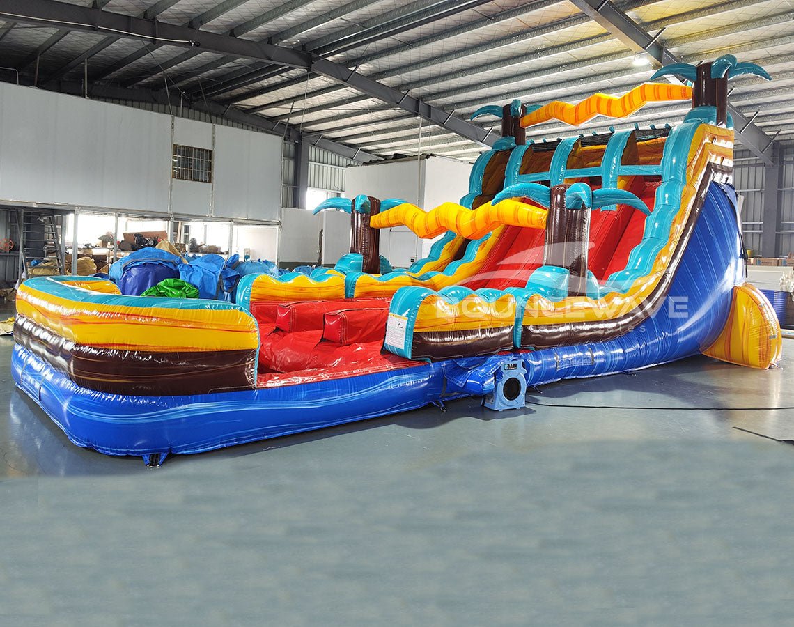 18ft Tropic Shock Hybrid Triple Lane Inflatable Water Slide - BounceWave Inflatable Sales