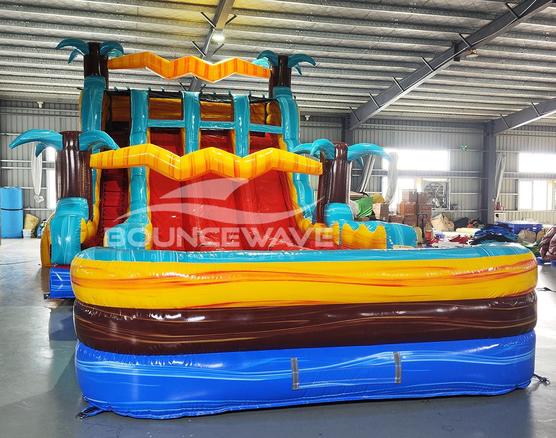 18ft Tropic Shock Hybrid Triple Lane Inflatable Water Slide - BounceWave Inflatable Sales