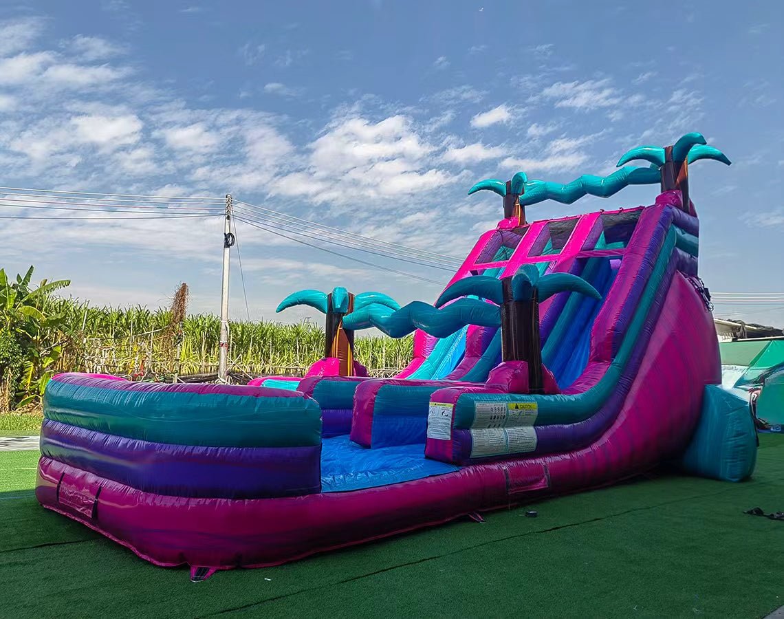 18ft Ultra Shock Dual Lane Water Slide – Center Climb - BounceWave Inflatable Sales