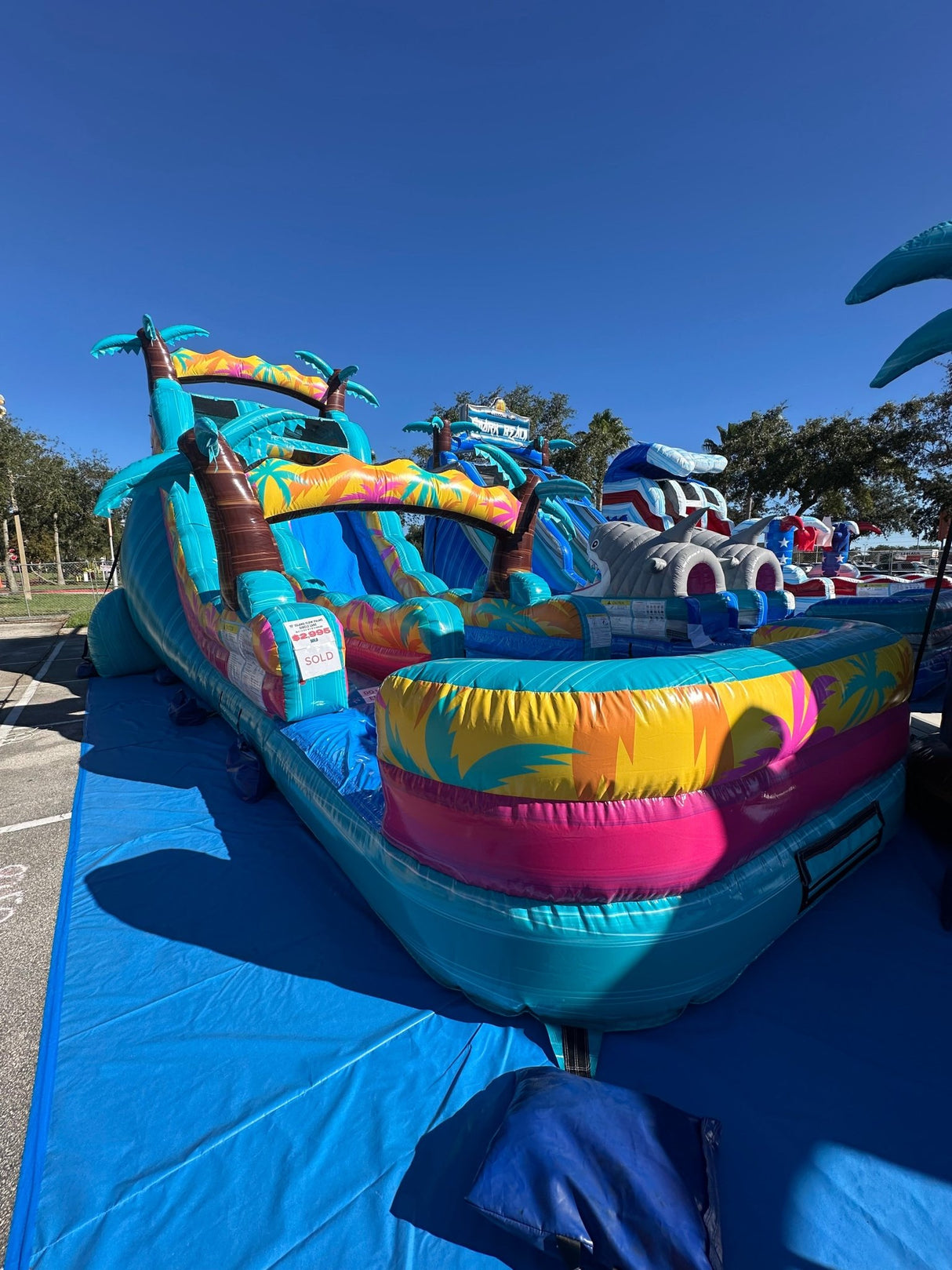 19ft Island Flow Palms Commercial Single Lane Inflatable Water Slide - BounceWave Inflatable Sales