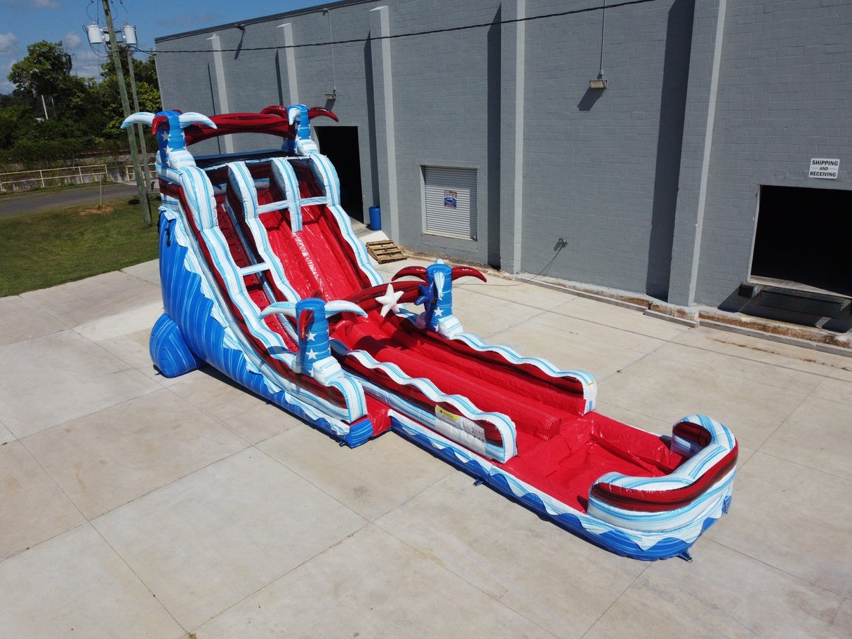 20ft Star Spangled Splash Hybrid Dual Lane Inflatable Water Slide - BounceWave Inflatable Sales