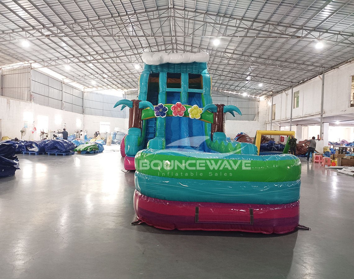 20ft Summer Luau Hybrid Dual Lane Inflatable Water Slide - BounceWave Inflatable Sales