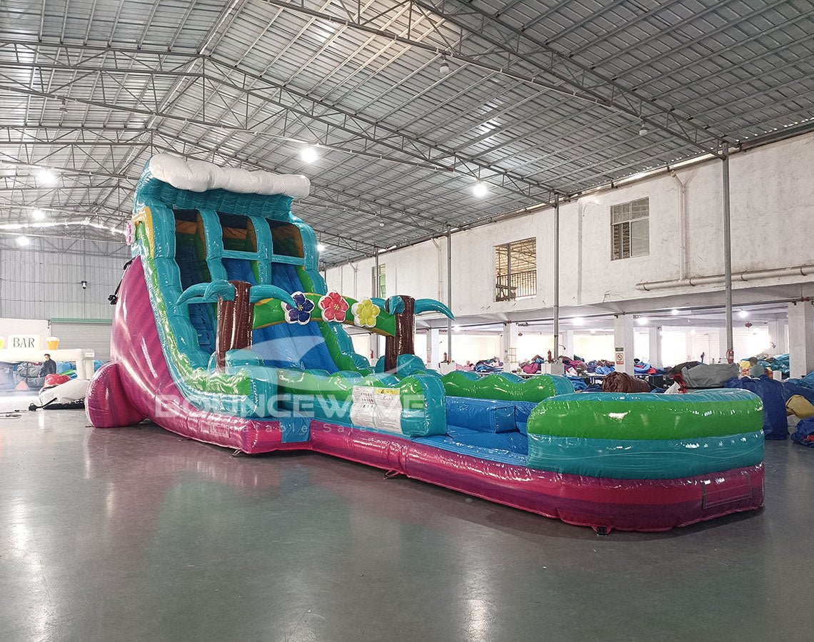 20ft Summer Luau Hybrid Dual Lane Inflatable Water Slide - BounceWave Inflatable Sales