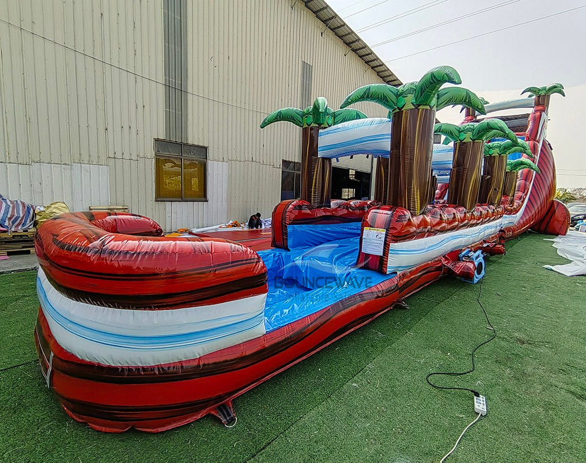 22ft Crimson Bay Single Lane Inflatable Water Slide With Slip & Slide - BounceWave Inflatable Sales