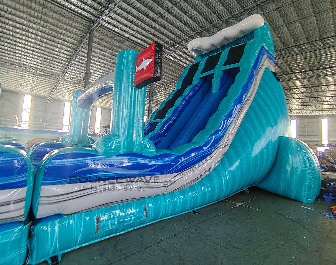 24ft Bahama Great White Dual Lane 2pc Commercial Water Slide with Inflatable Slip & Slide - BounceWave Inflatable Sales