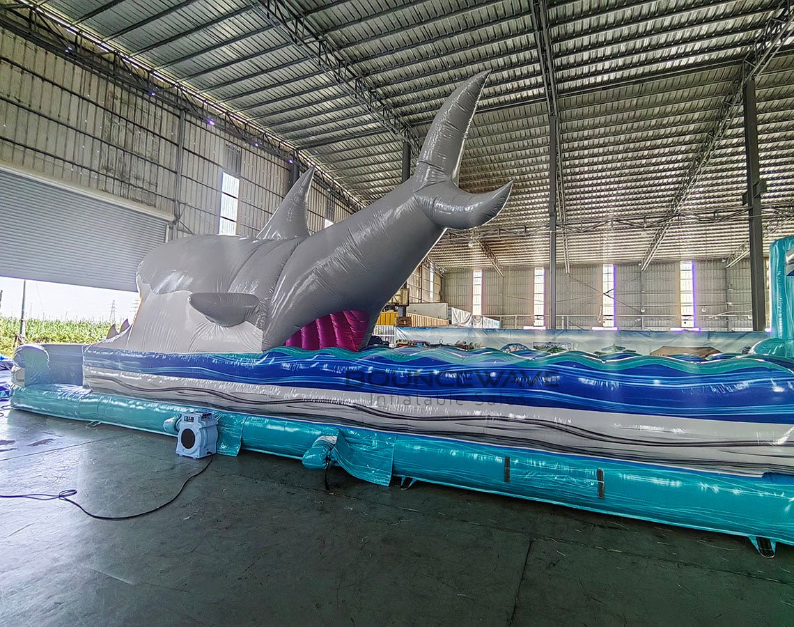 24ft Bahama Great White Dual Lane 2pc Commercial Water Slide with Inflatable Slip & Slide - BounceWave Inflatable Sales