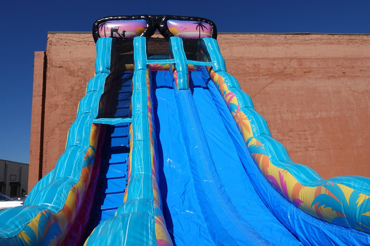 24ft Island Flow Dual Lane 2pc Commercial Water Slide with Inflatable Slip & Slide - BounceWave Inflatable Sales