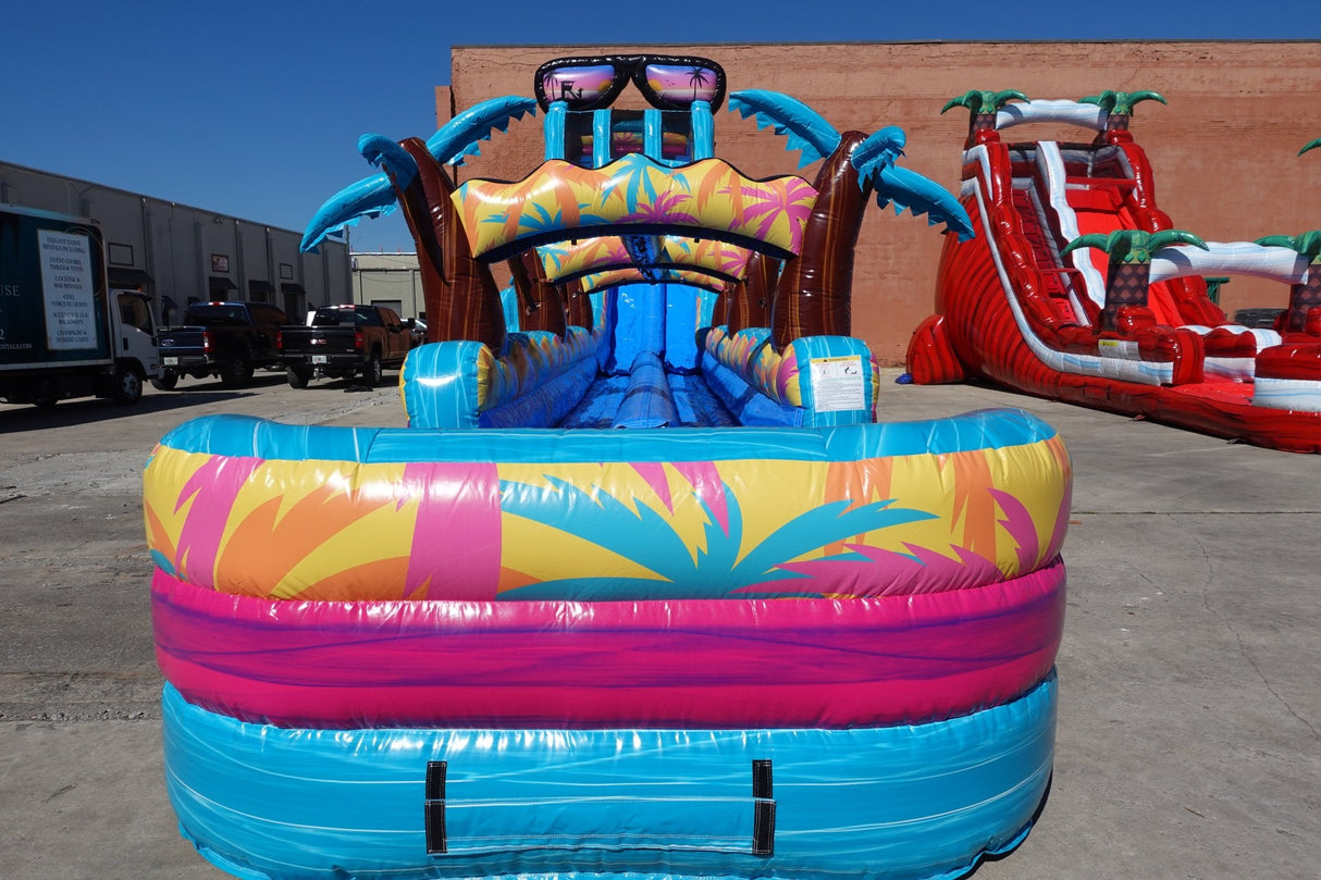24ft Island Flow Dual Lane 2pc Commercial Water Slide with Inflatable Slip & Slide - BounceWave Inflatable Sales
