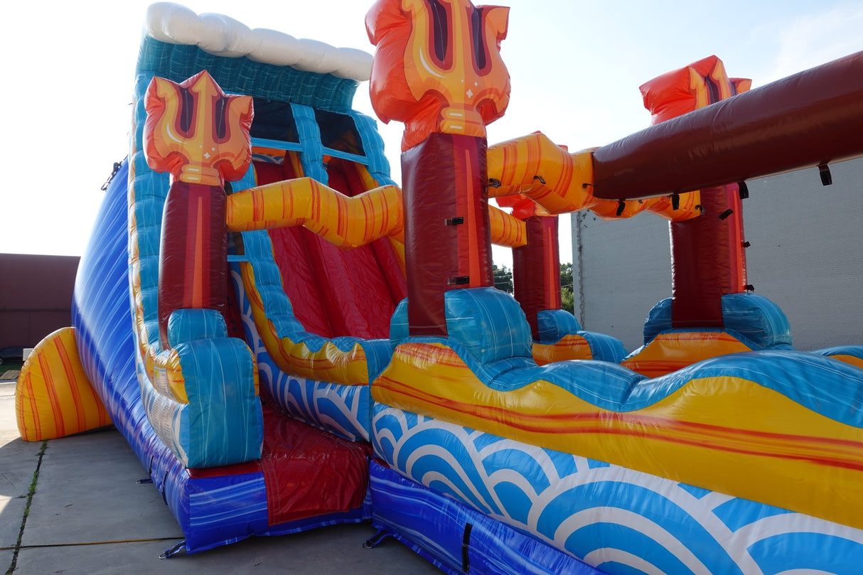 24ft Poseidon Plunge Dual Lane 2pc Commercial Water Slide with Inflatable Slip & Slide - BounceWave Inflatable Sales