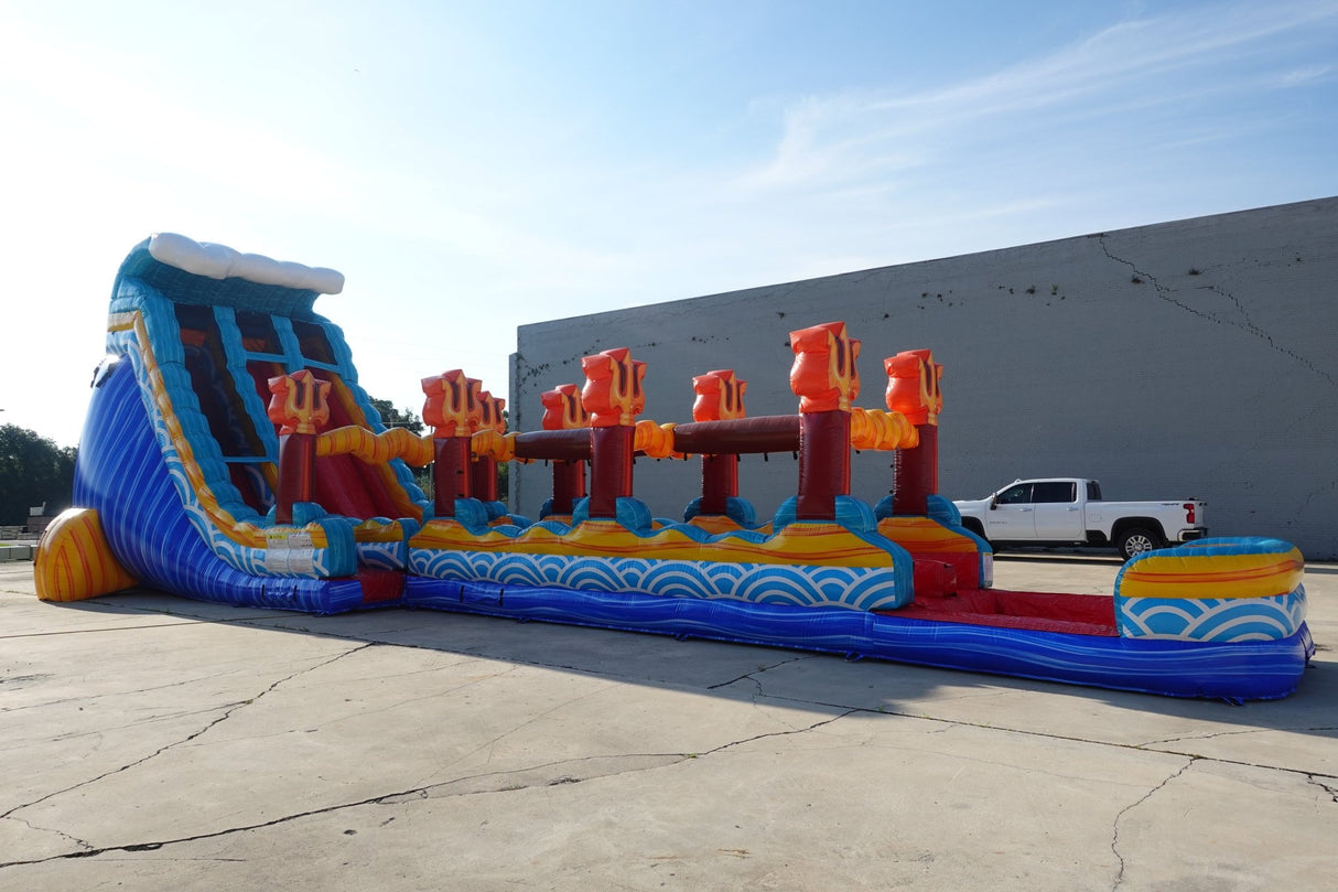 24ft Poseidon Plunge Dual Lane 2pc Commercial Water Slide with Inflatable Slip & Slide - BounceWave Inflatable Sales