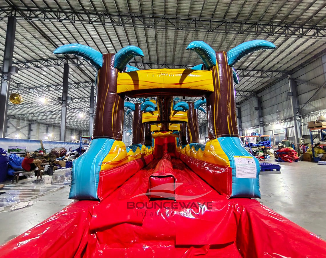 24ft Tropic Shock Dual Lane Commercial Water Slide with Inflatable Slip & Slide - BounceWave Inflatable Sales