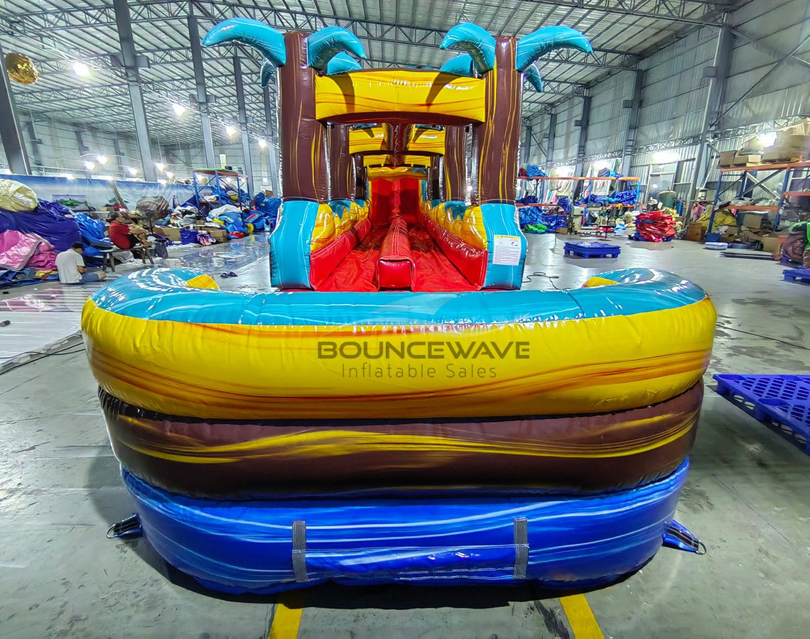 24ft Tropic Shock Dual Lane Commercial Water Slide with Inflatable Slip & Slide - BounceWave Inflatable Sales