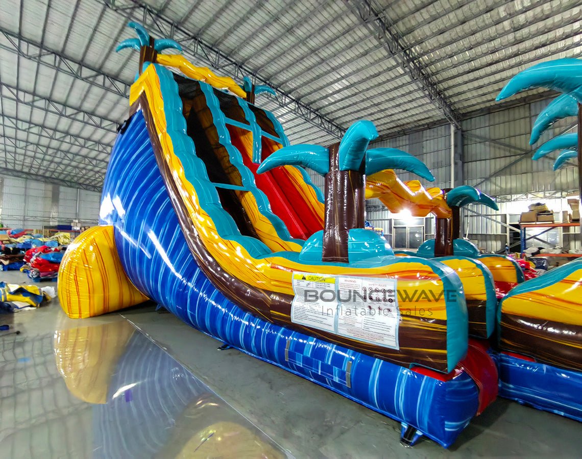 24ft Tropic Shock Dual Lane Commercial Water Slide with Inflatable Slip & Slide - BounceWave Inflatable Sales