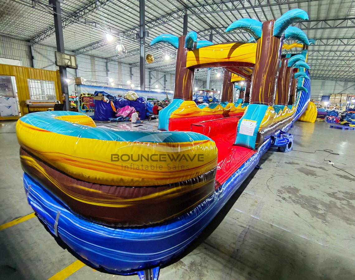 24ft Tropic Shock Dual Lane Commercial Water Slide with Inflatable Slip & Slide - BounceWave Inflatable Sales