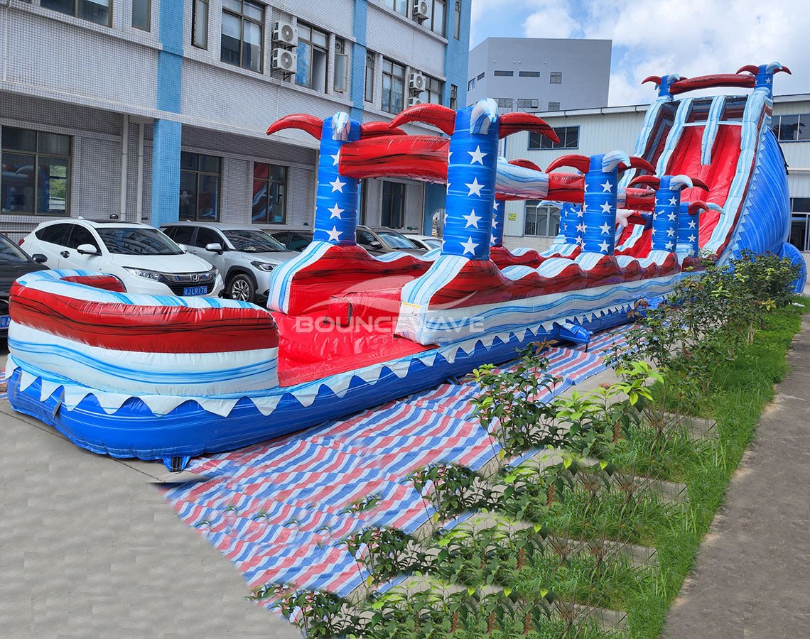 28ft Star Spangled Splash 2 - Piece Commercial Water Slide with Inflatable Slip & Slide - BounceWave Inflatable Sales