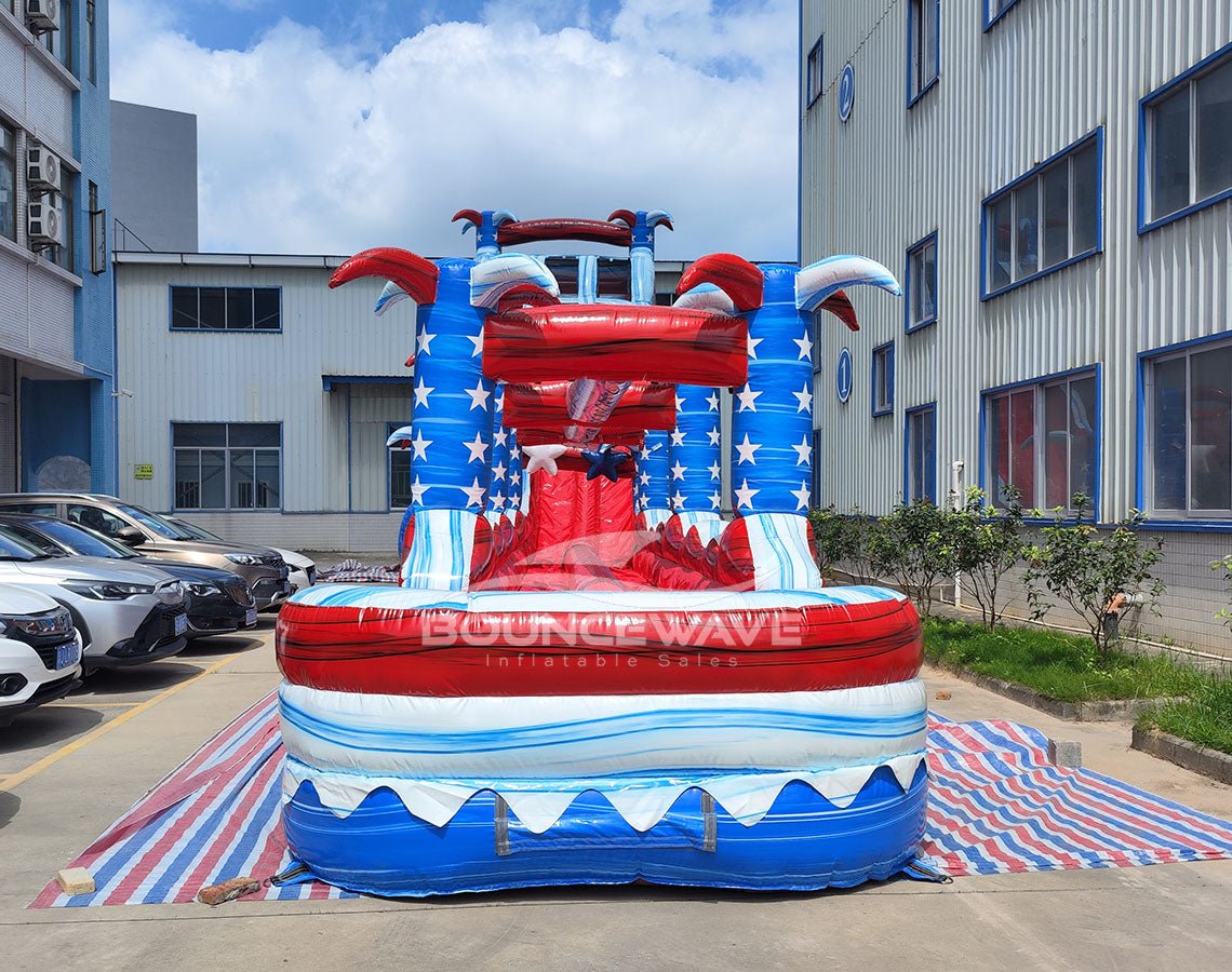 28ft Star Spangled Splash 2 - Piece Commercial Water Slide with Inflatable Slip & Slide - BounceWave Inflatable Sales