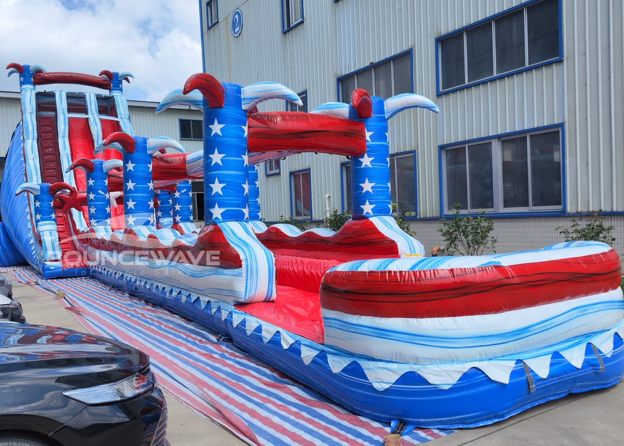 28ft Star Spangled Splash 2 - Piece Commercial Water Slide with Inflatable Slip & Slide - BounceWave Inflatable Sales