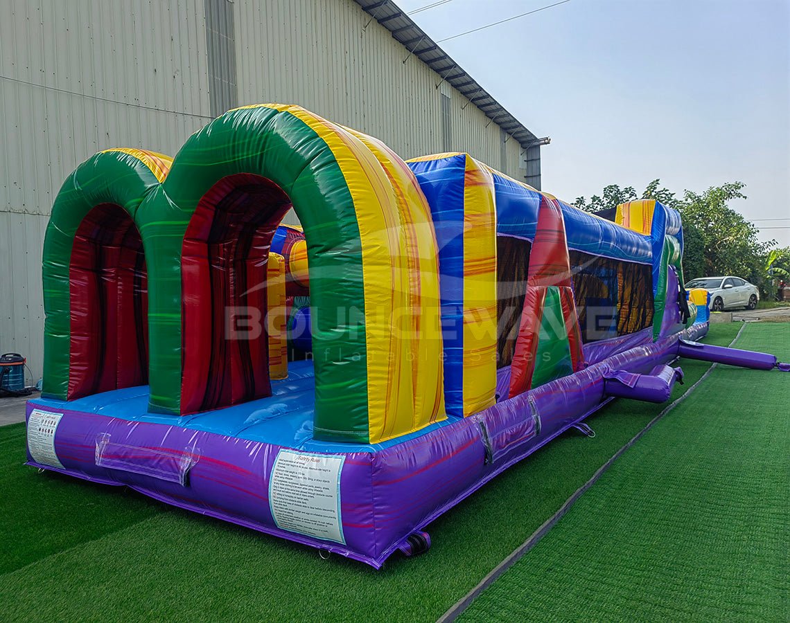 46ft Multi - Color Marble "Flash" Hybrid Inflatable Obstacle Course - BounceWave Inflatable Sales