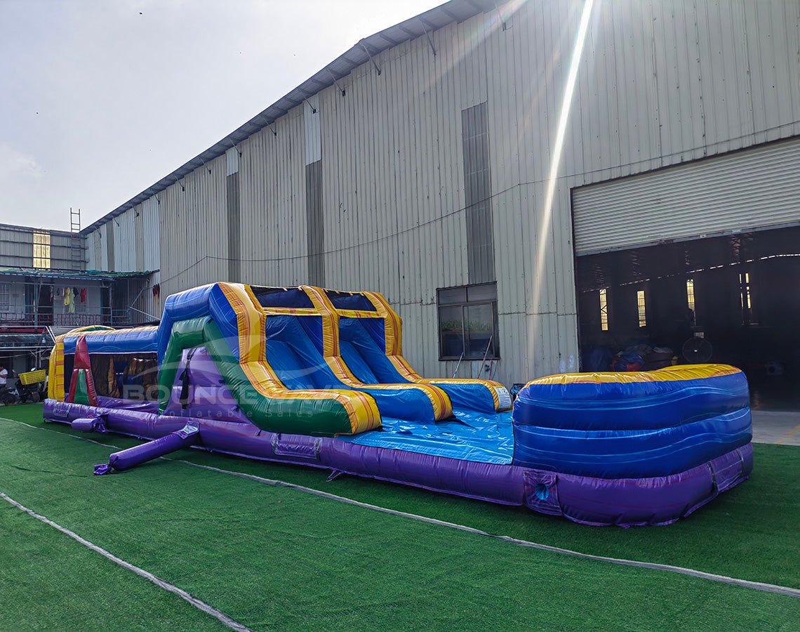 46ft Multi - Color Marble "Flash" Hybrid Inflatable Obstacle Course - BounceWave Inflatable Sales
