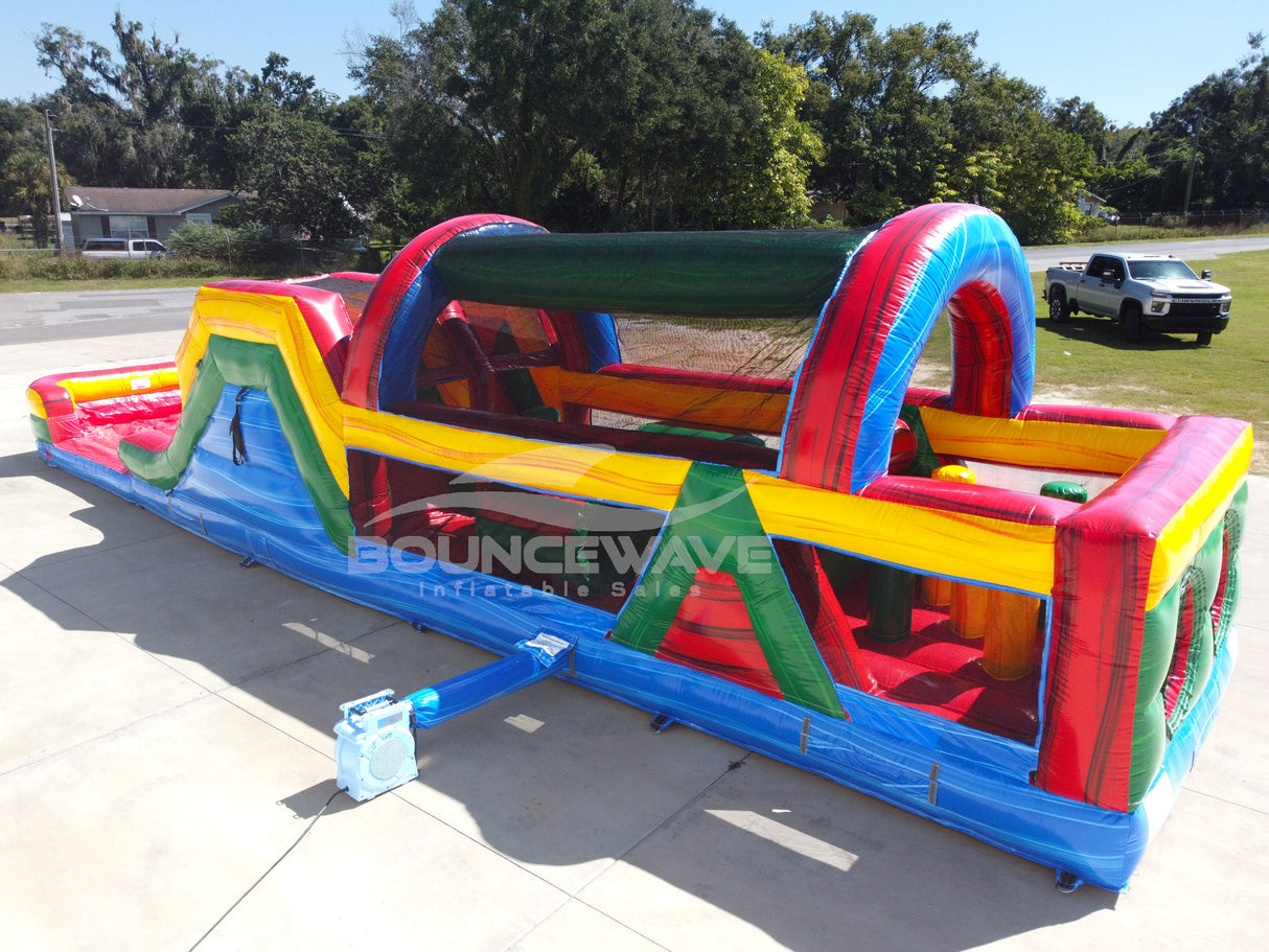 46ft Primary Marble Hybrid Wet/Dry Inflatable Obstacle Course - BounceWave Inflatable Sales