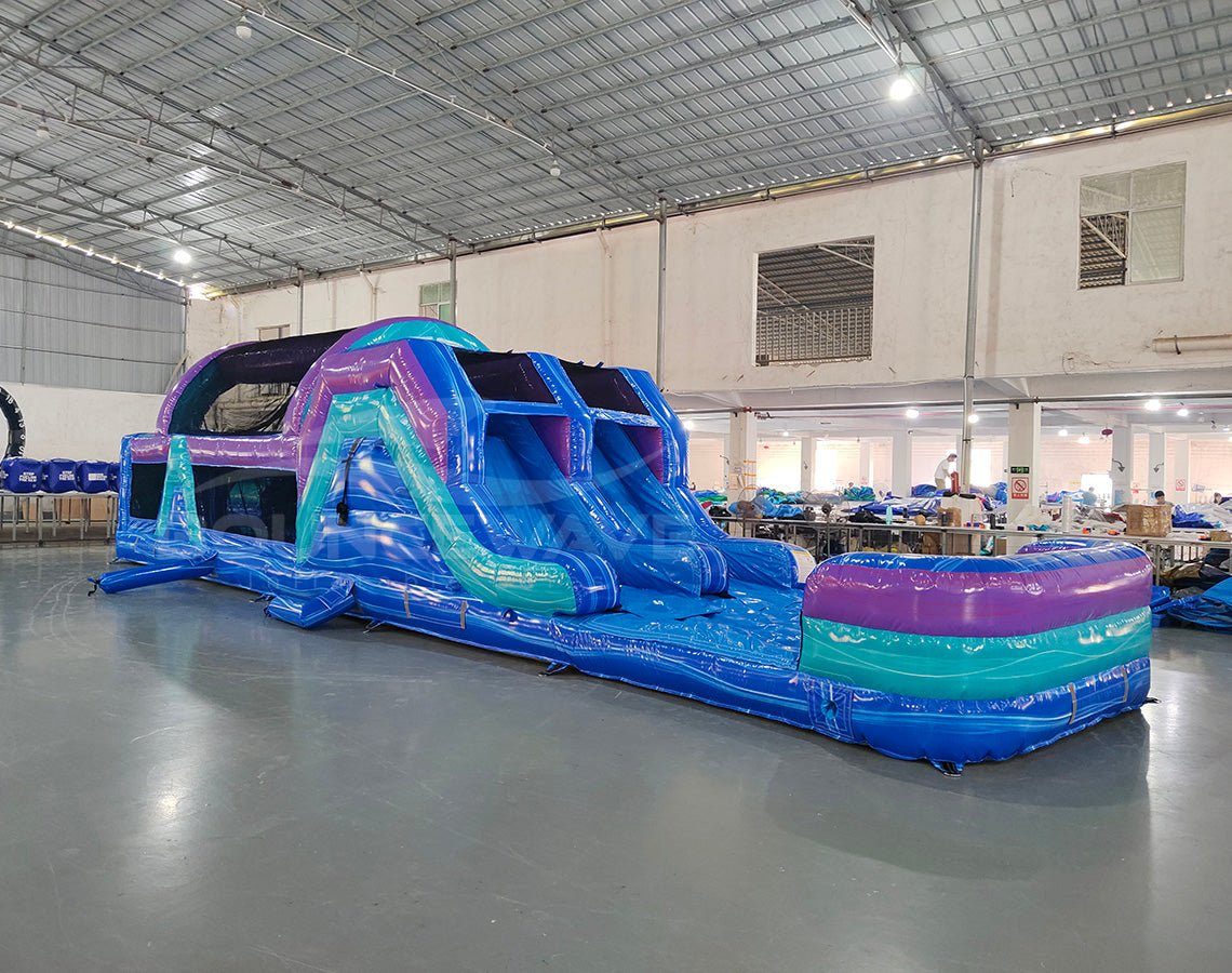 46ft Purple Plunge Hybrid Wet/Dry Inflatable Obstacle Course - BounceWave Inflatable Sales