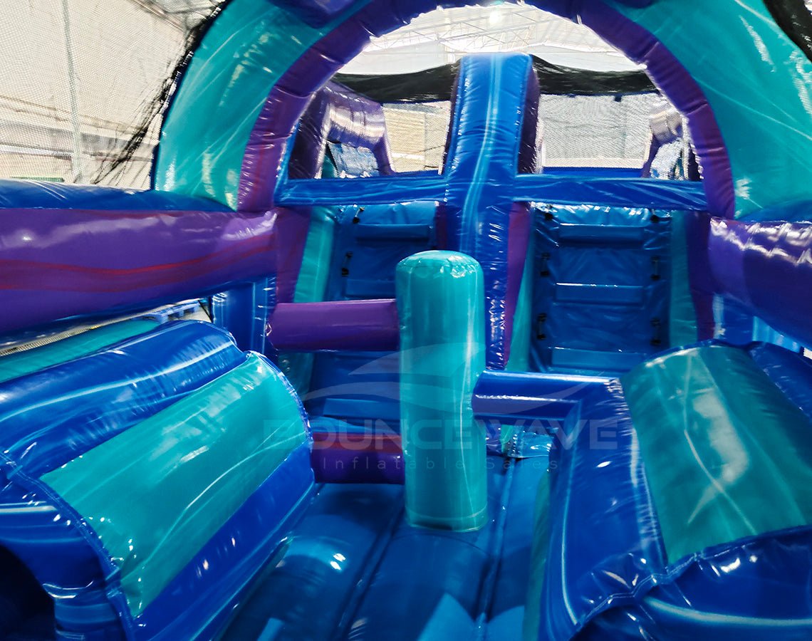 46ft Purple Plunge Hybrid Wet/Dry Inflatable Obstacle Course - BounceWave Inflatable Sales