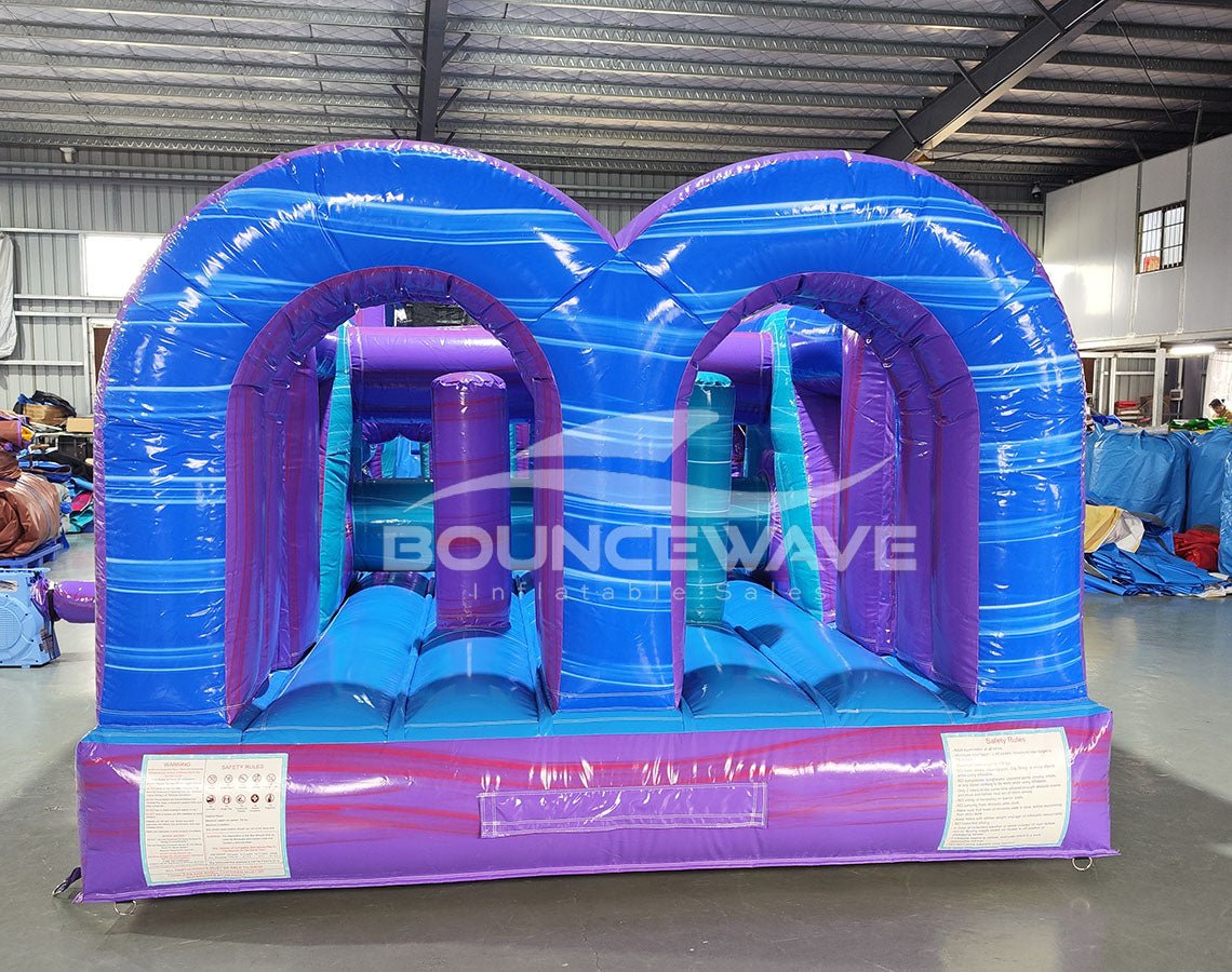 46ft Purple Plunge Teal "Flash" Hybrid Inflatable Obstacle Course - BounceWave Inflatable Sales