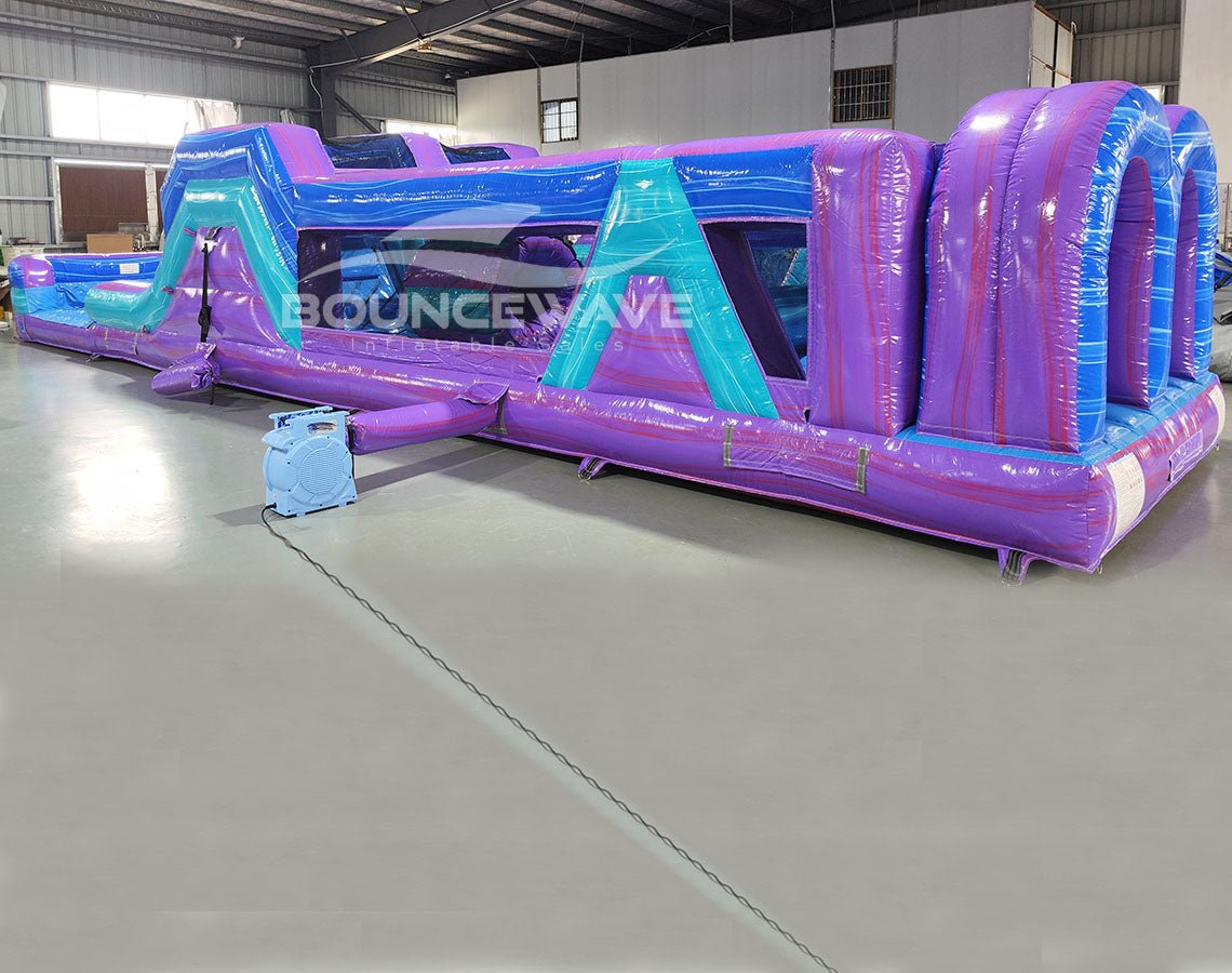 46ft Purple Plunge Teal "Flash" Hybrid Inflatable Obstacle Course - BounceWave Inflatable Sales
