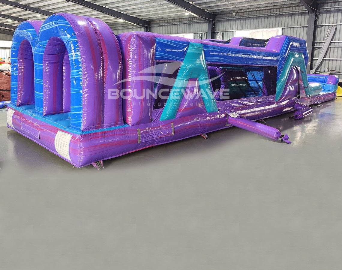 46ft Purple Plunge Teal "Flash" Hybrid Inflatable Obstacle Course - BounceWave Inflatable Sales