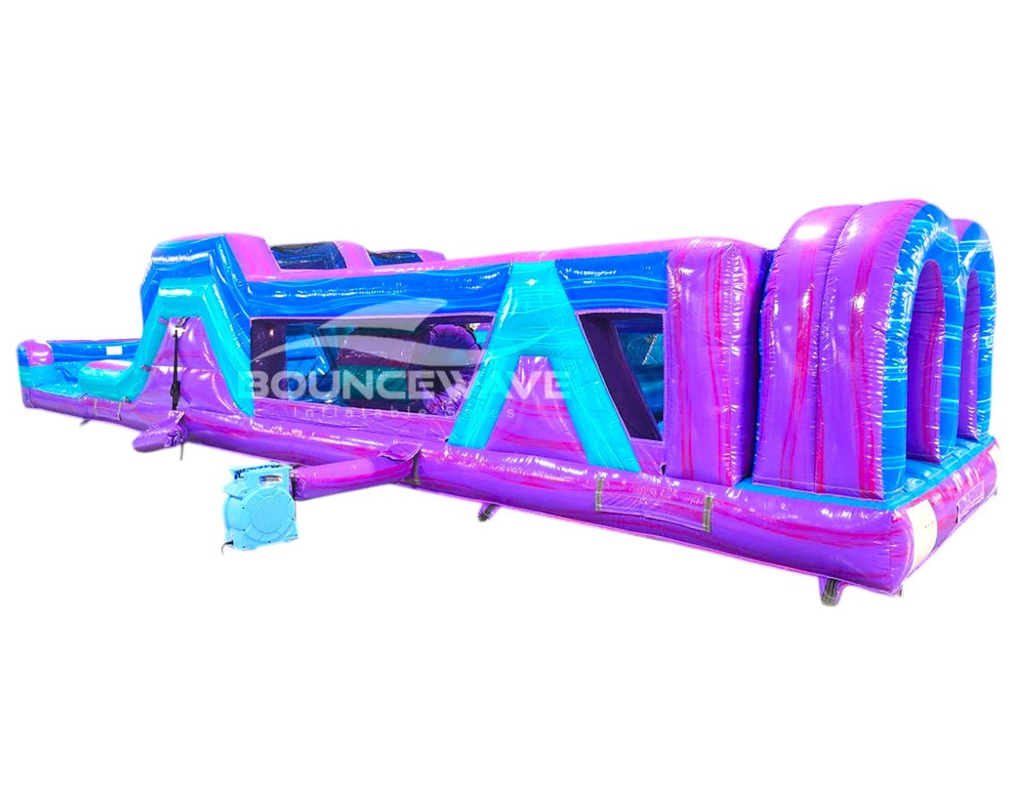 46ft Purple Plunge Teal "Flash" Hybrid Inflatable Obstacle Course - BounceWave Inflatable Sales
