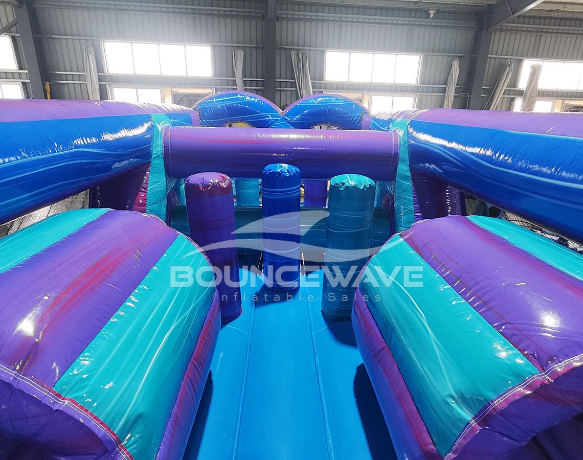 46ft Purple Plunge Teal "Flash" Hybrid Inflatable Obstacle Course - BounceWave Inflatable Sales