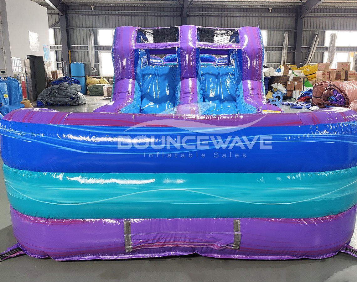 46ft Purple Plunge Teal "Flash" Hybrid Inflatable Obstacle Course - BounceWave Inflatable Sales
