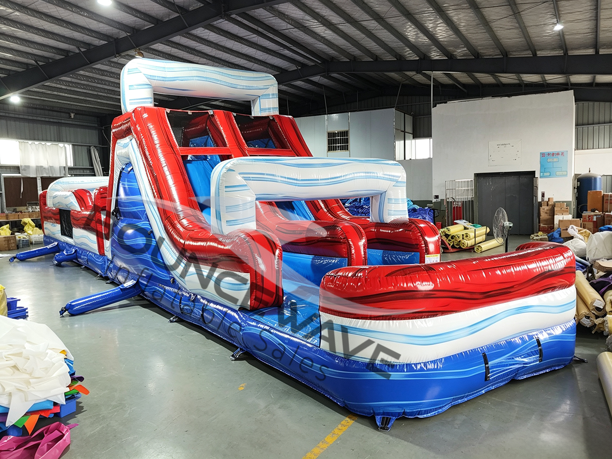 62ft American Thunder 2-Piece Wet/Dry Inflatable Obstacle Course - BounceWave Inflatable Sales
