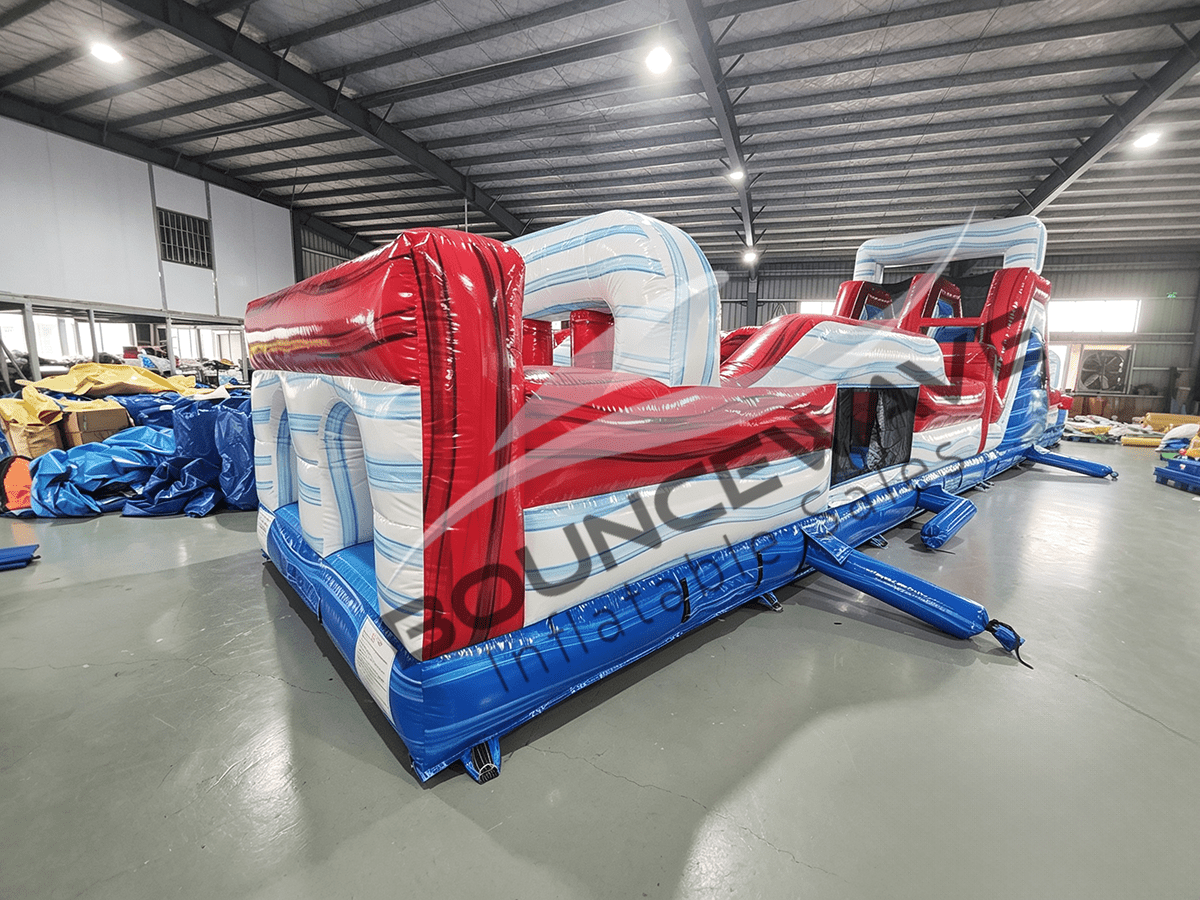 62ft American Thunder 2-Piece Wet/Dry Inflatable Obstacle Course - BounceWave Inflatable Sales