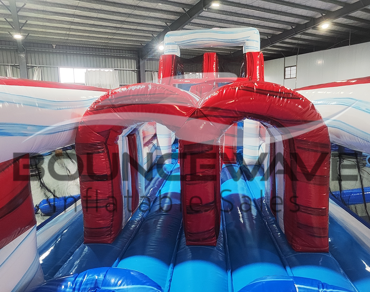 62ft American Thunder 2-Piece Wet/Dry Inflatable Obstacle Course - BounceWave Inflatable Sales