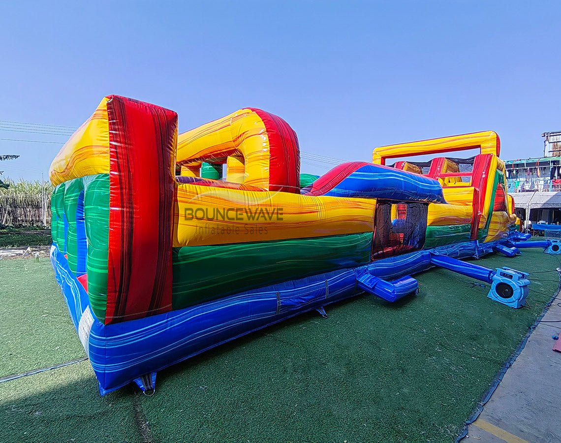 62ft Euro Marble Triple Lane 2 - Piece Wet/Dry Inflatable Obstacle Course - BounceWave Inflatable Sales
