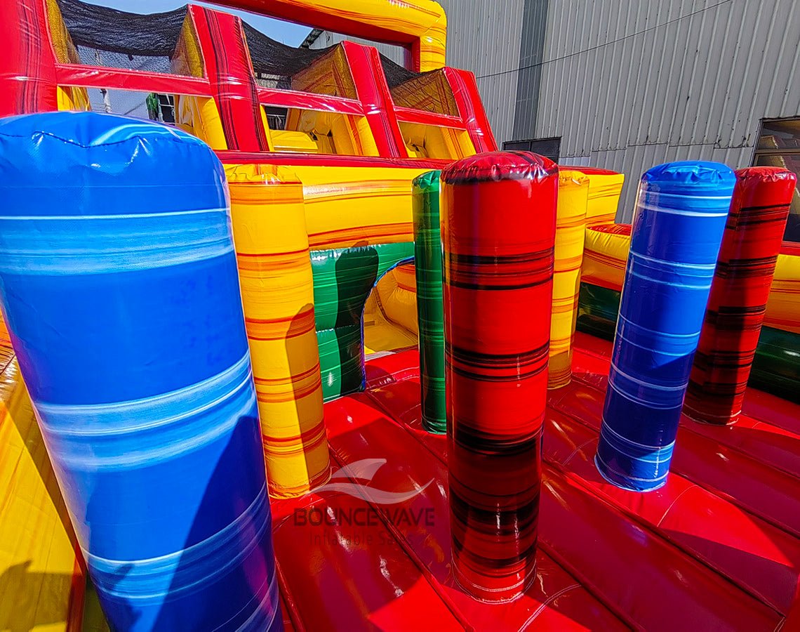 62ft Euro Marble Triple Lane 2 - Piece Wet/Dry Inflatable Obstacle Course - BounceWave Inflatable Sales