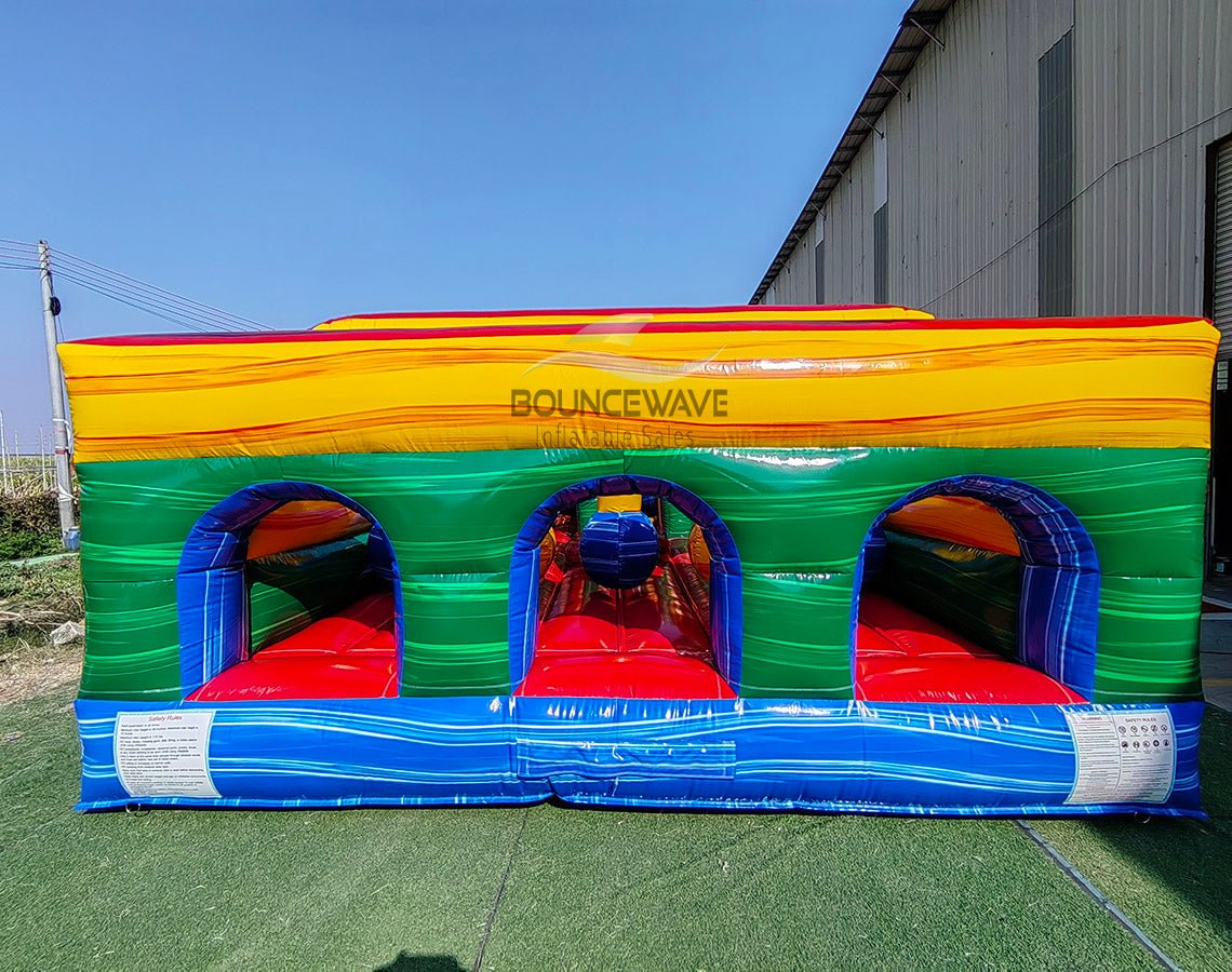 62ft Euro Marble Triple Lane 2 - Piece Wet/Dry Inflatable Obstacle Course - BounceWave Inflatable Sales
