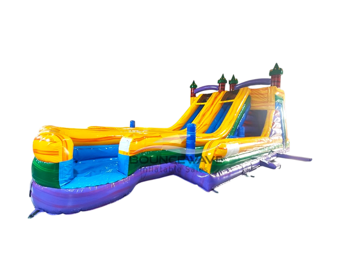 Euro Marble Double Dash Splash Inflatable Obstacle Course - Inflated Splash Pad