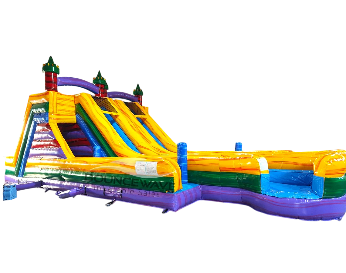 Euro Marble Double Dash Splash Inflatable Obstacle Course - Inflated Splash Pad